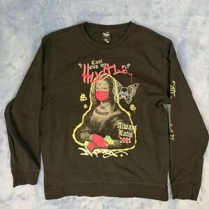 Genuine black crewneck sweatshirt with graphic design, Size XXL